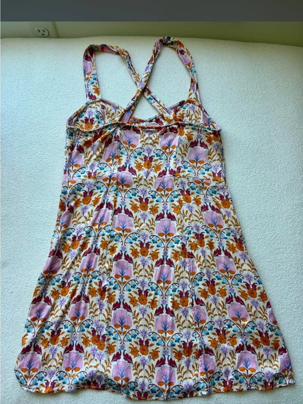 Free People White Floral Mini Dress with Pink and Orange Accents